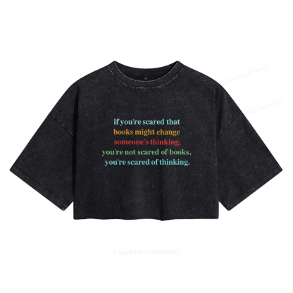 Pagewings Censorship Social Justice Shirt Booktrovert Women's Washed Cropped T-shirt