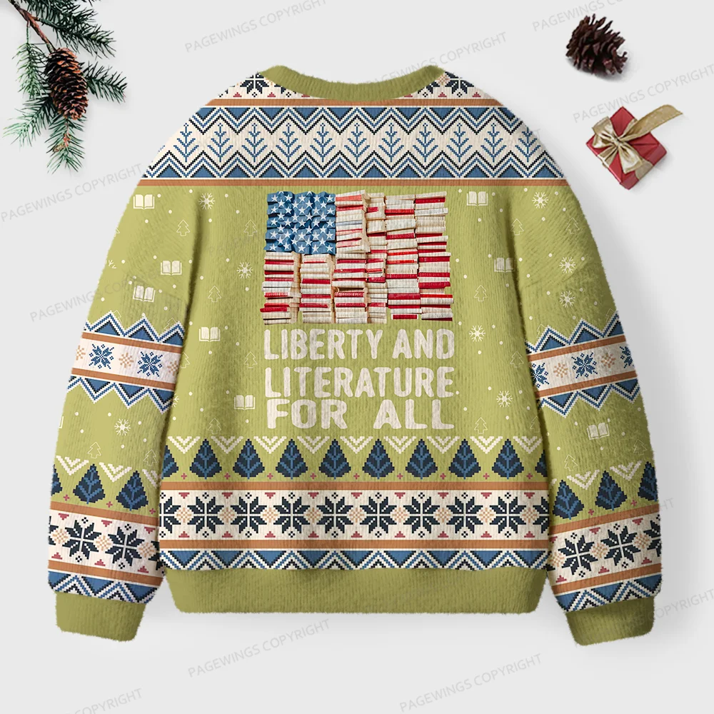 Pagewings Liberty And Literature For All Unisex Ugly Knit Sweatshirt