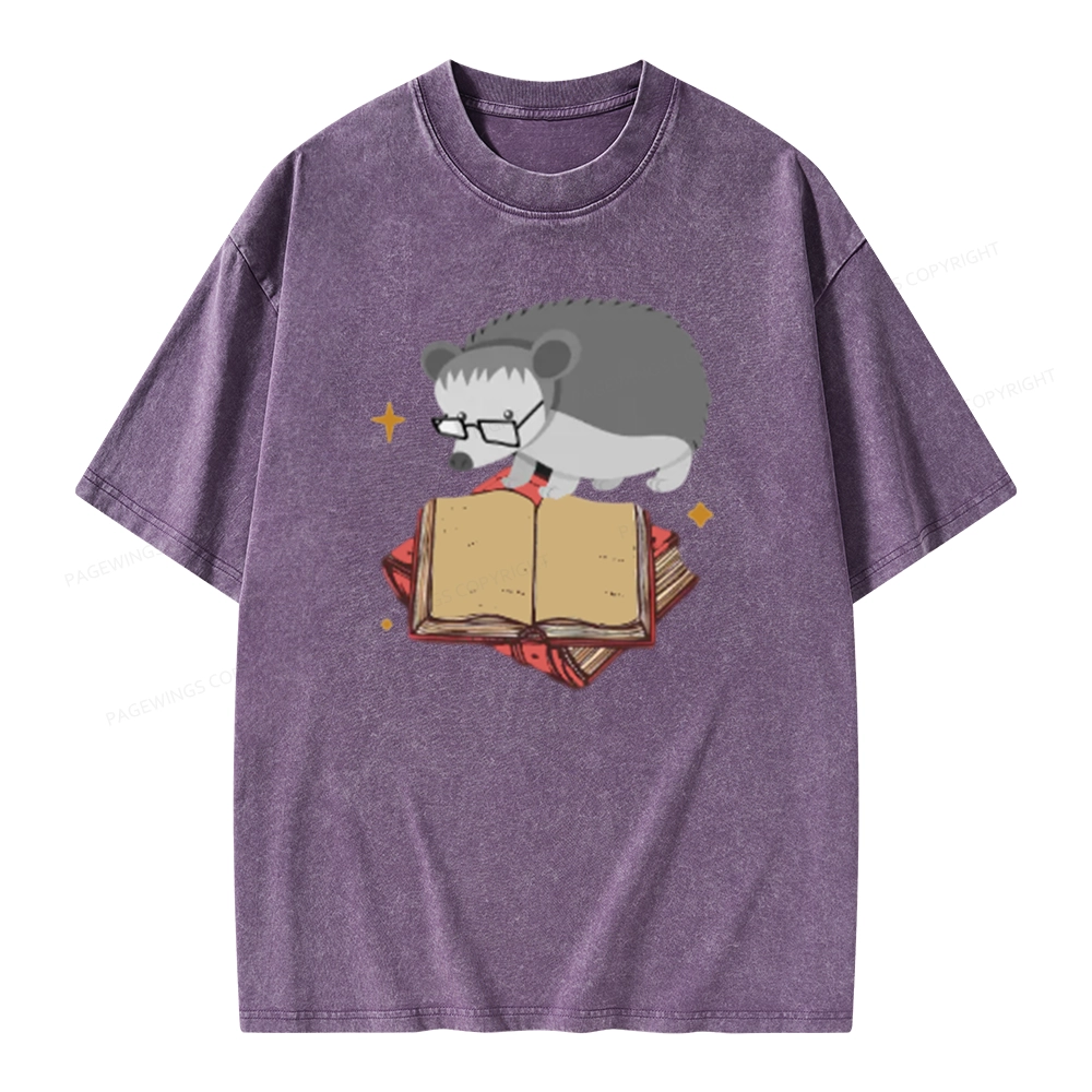 Pagewing Fun Hedgehog Is Reading Unisex Washed T-shirt