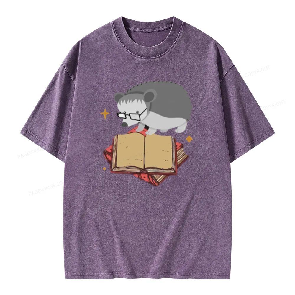 Pagewing Fun Hedgehog Is Reading Unisex Washed T-shirt