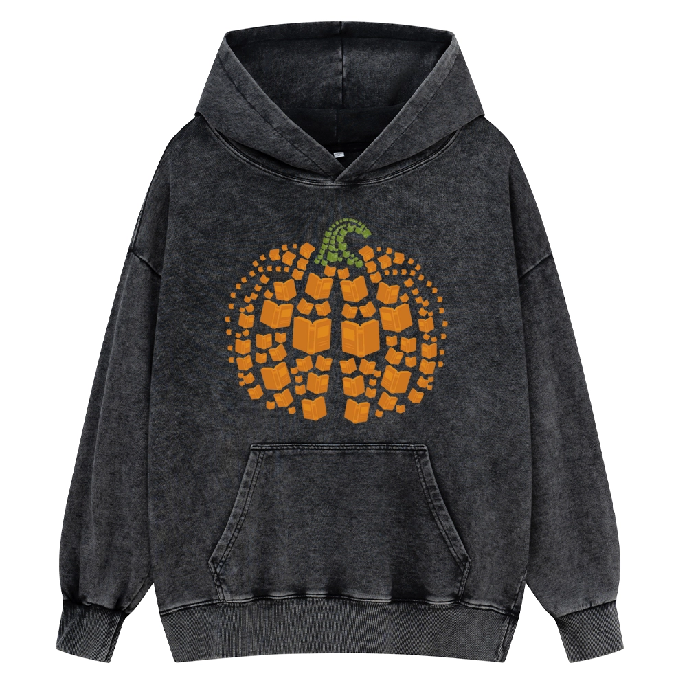 Pagewings Thanksgiving Book Pumpkin Unisex Washed Hoodie