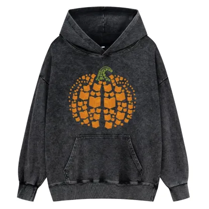 Pagewings Thanksgiving Book Pumpkin Unisex Washed Hoodie