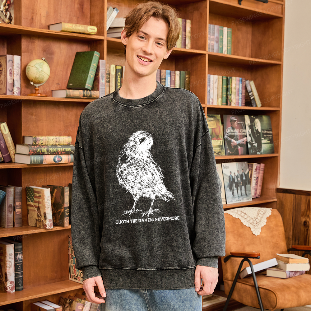 Pagewings Nevermore Crow Unisex Washed Sweatshirt
