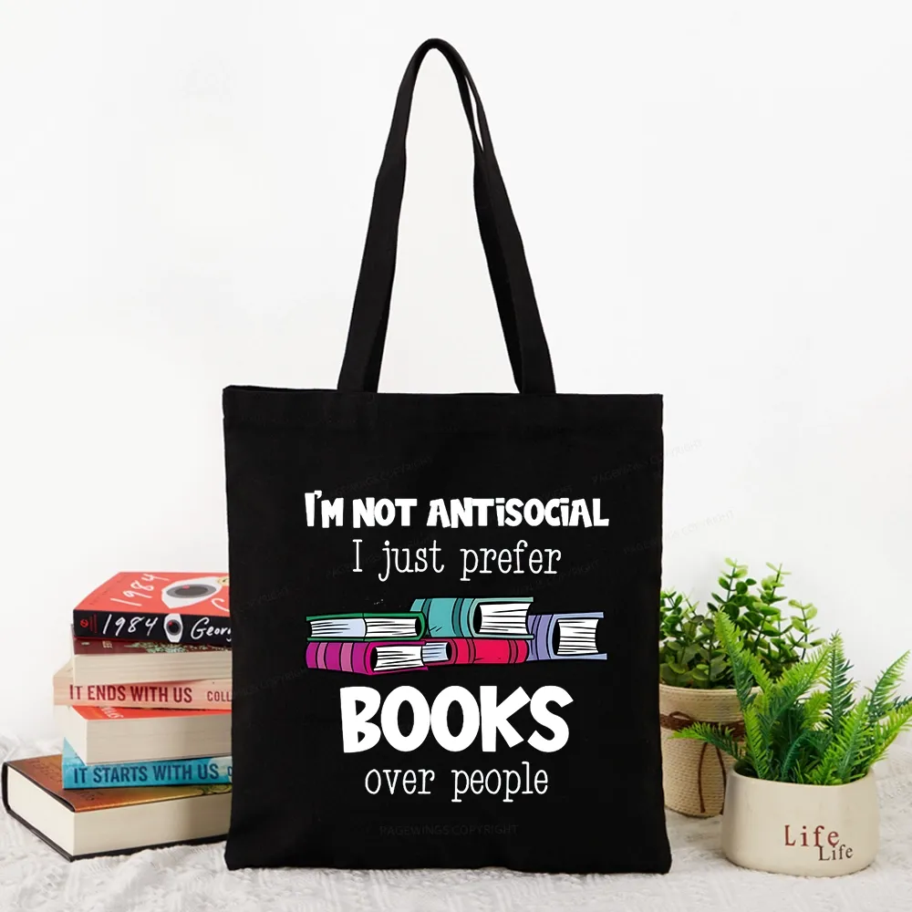 Pagewings Not Antisocial I Just Prefer Books Tote Bag
