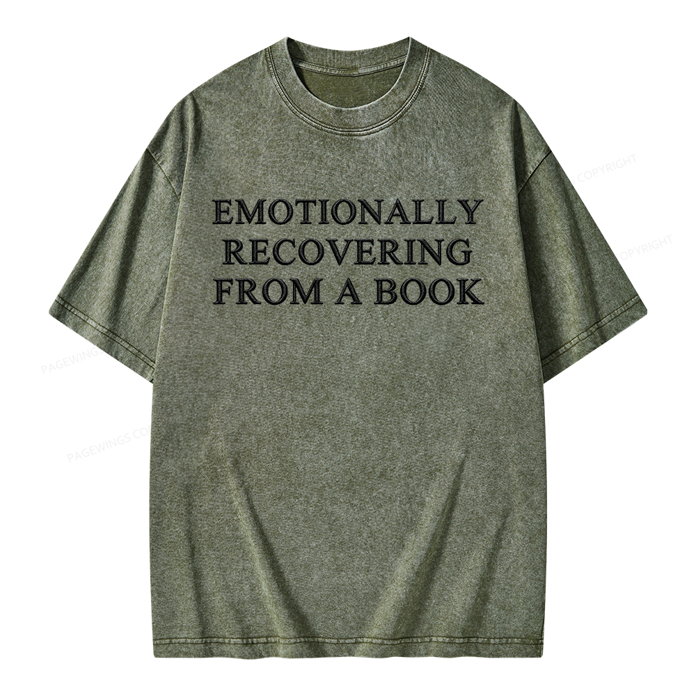 Pagewings Embroidered Emotionally Recovering From a Book Unisex Washed T-shirt