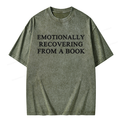Pagewings Embroidered Emotionally Recovering From a Book Unisex Washed T-shirt
