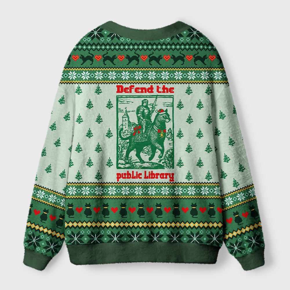 Pagewings Defend The Public Library Light Knit Unisex Cardigan Sweaters