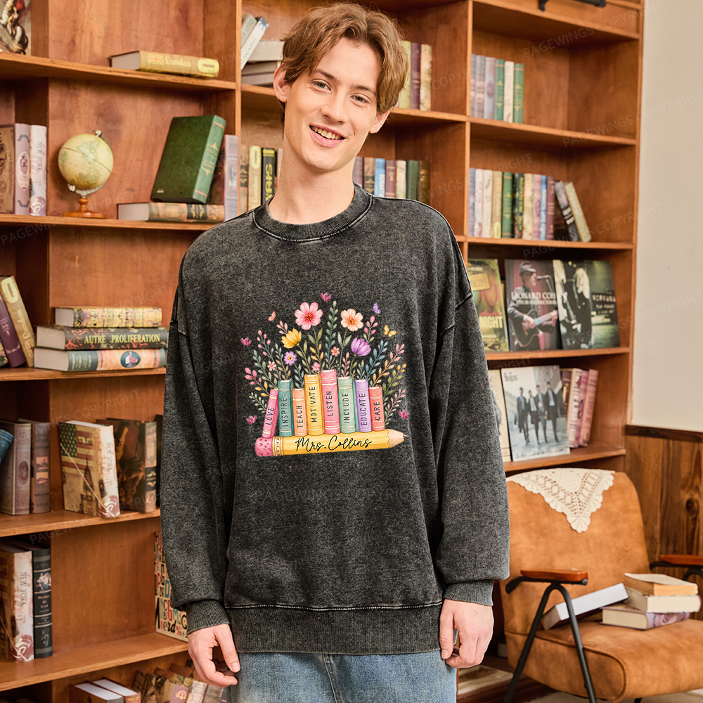 Pagewings Personalized Wildflower Books Unisex Washed Sweatshirt