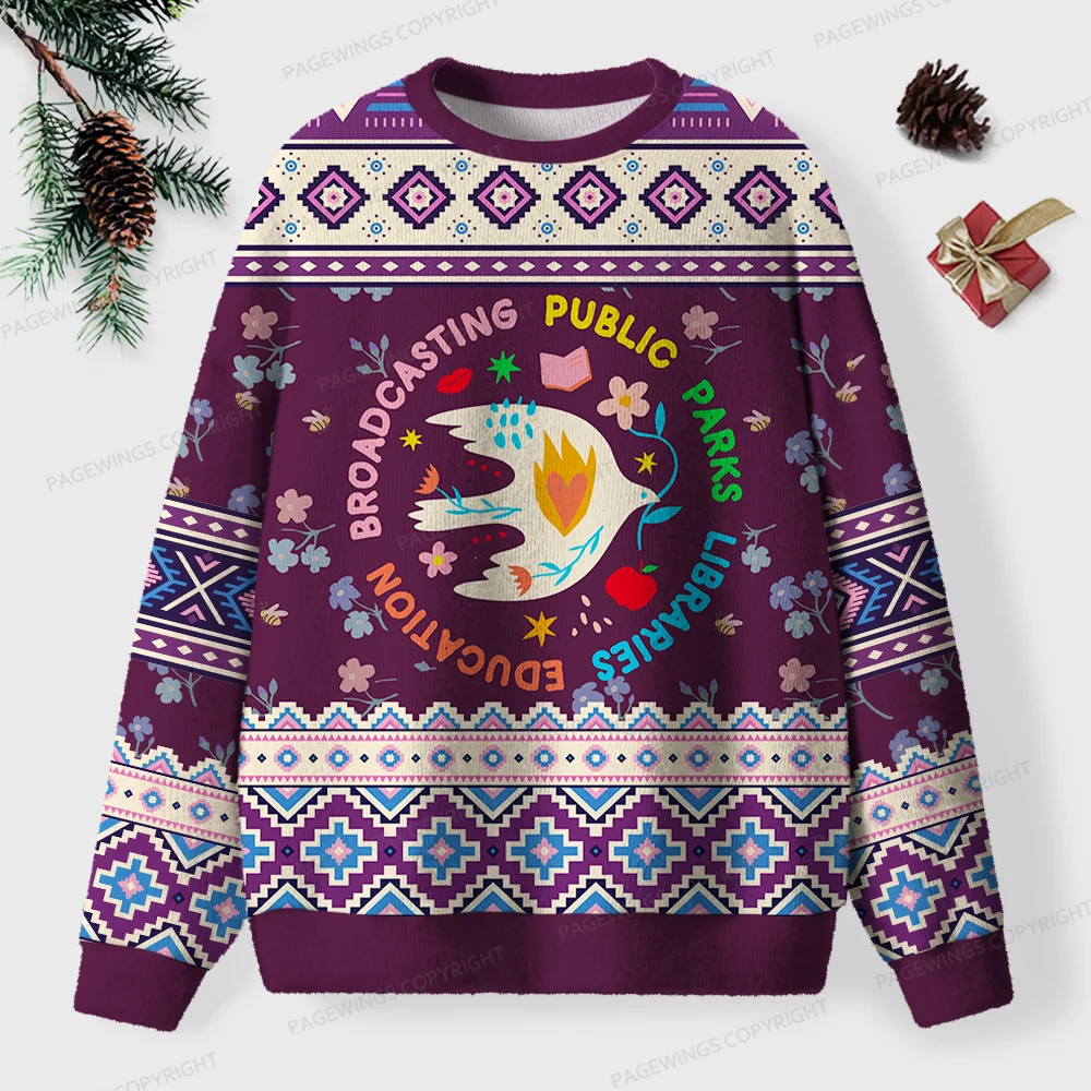 Pagewings Public Parks Libraries Education Unisex Ugly Knit Sweatshirt