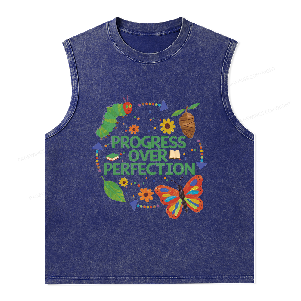 Pagewing Progress Over Perfection Unisex Washed Tank Top