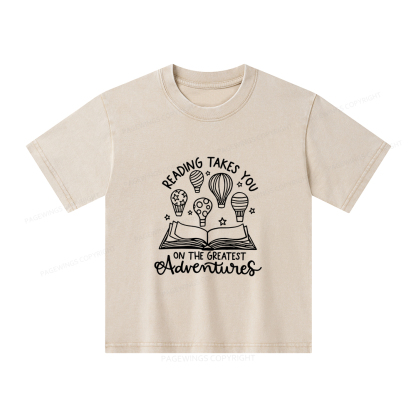 Pagewings Reading Adventures Book Unisex Kids Washed T-shirt