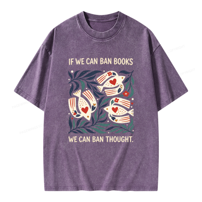 Pagewings If We Can Ban Books Unisex Washed T-shirt