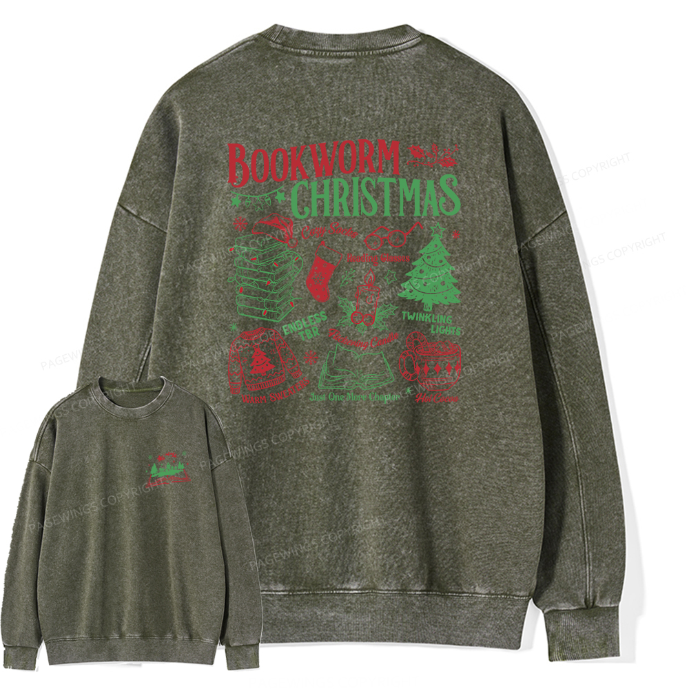 Pagewings Bookworm Christmas Unisex Washed Sweatshirt