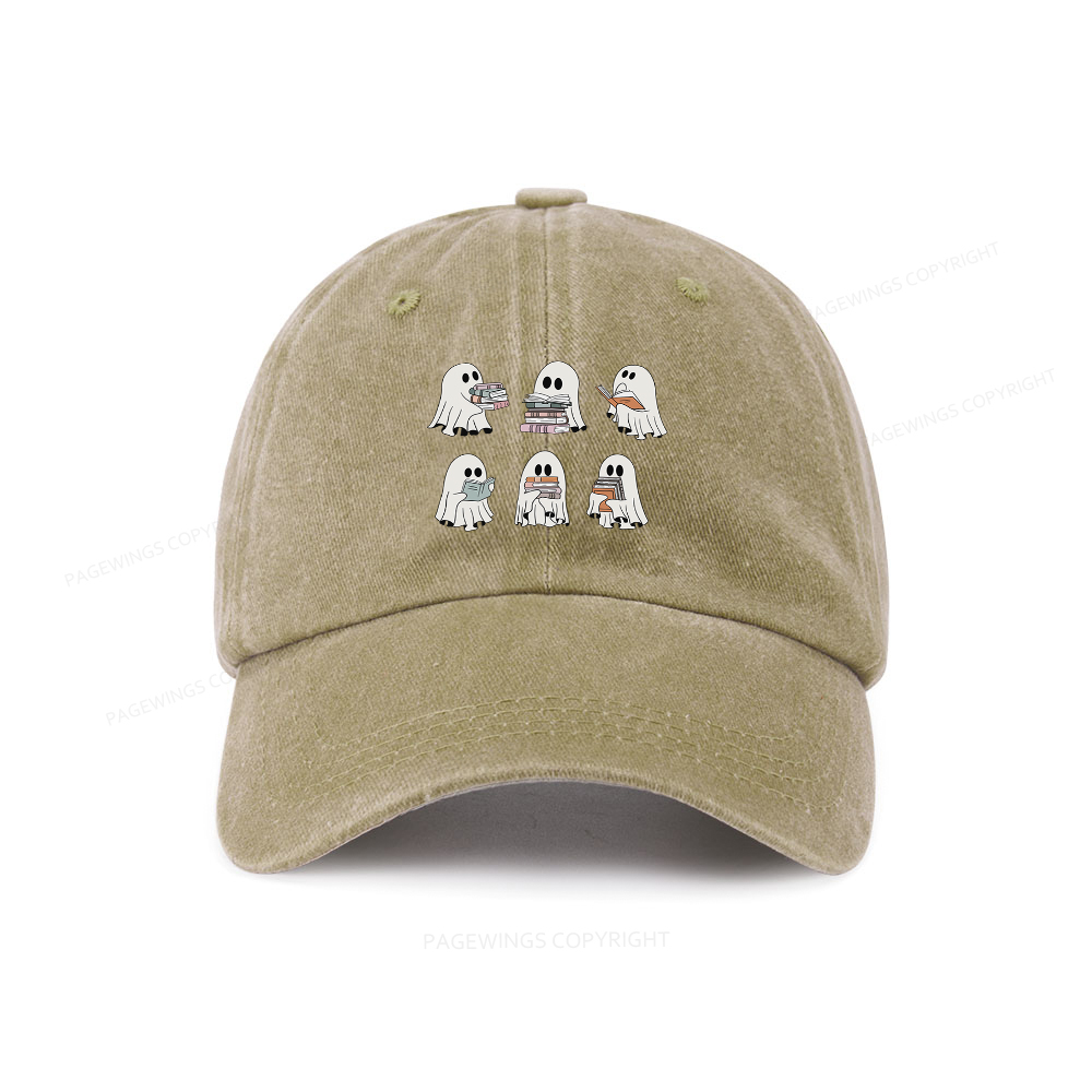 Pagewings Ghost Reading Halloween Washed Cap