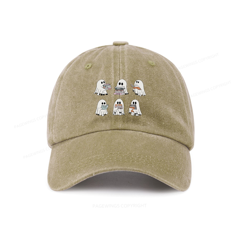Pagewings Ghost Reading Halloween Washed Cap