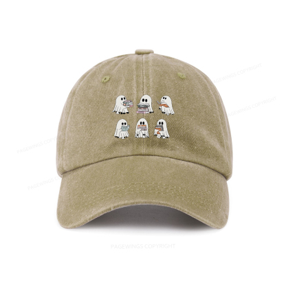 Pagewings Ghost Reading Halloween Washed Cap