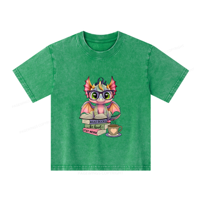 Pagewings Cute Dragon Reading Unisex Kids Washed T-shirt