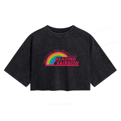 Pagewings Reading With Rainbow Women's Washed Cropped T-shirt
