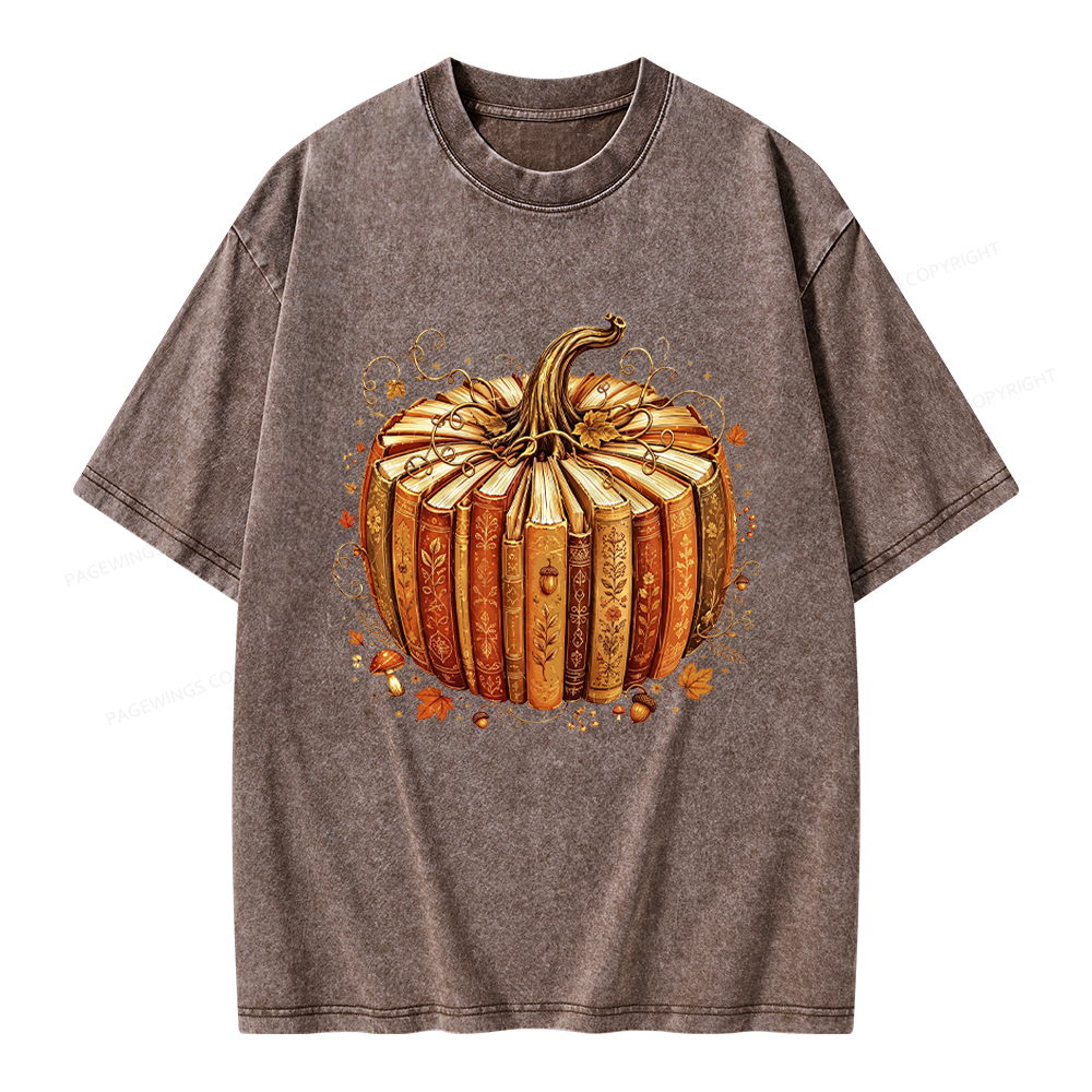 Pagewings Fall Book Pumpkin Unisex Washed T-shirt