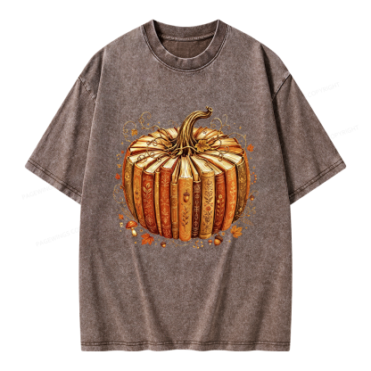 Pagewings Fall Book Pumpkin Unisex Washed T-shirt