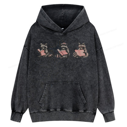 Pagewings Funny Raccoon Bookish Gift Unisex Washed Hoodie