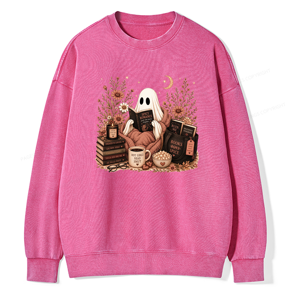 Pagewings Smut Reading Ghost Unisex Washed Sweatshirt