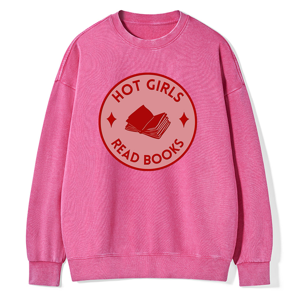 Pagewings Hot Girls Read Books Unisex Washed Sweatshirt