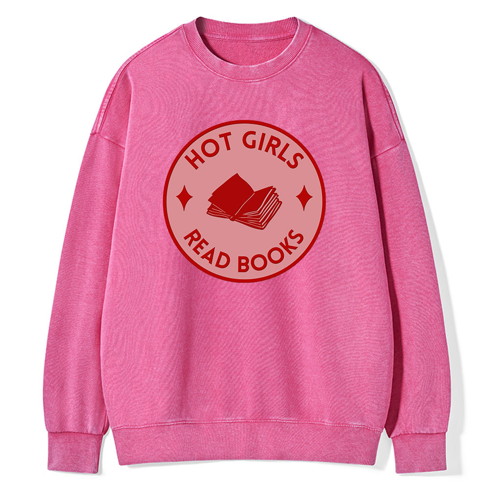 Pagewings Hot Girls Read Books Unisex Washed Sweatshirt