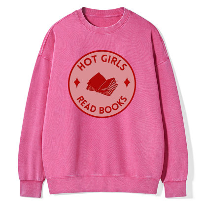 Pagewings Hot Girls Read Books Unisex Washed Sweatshirt