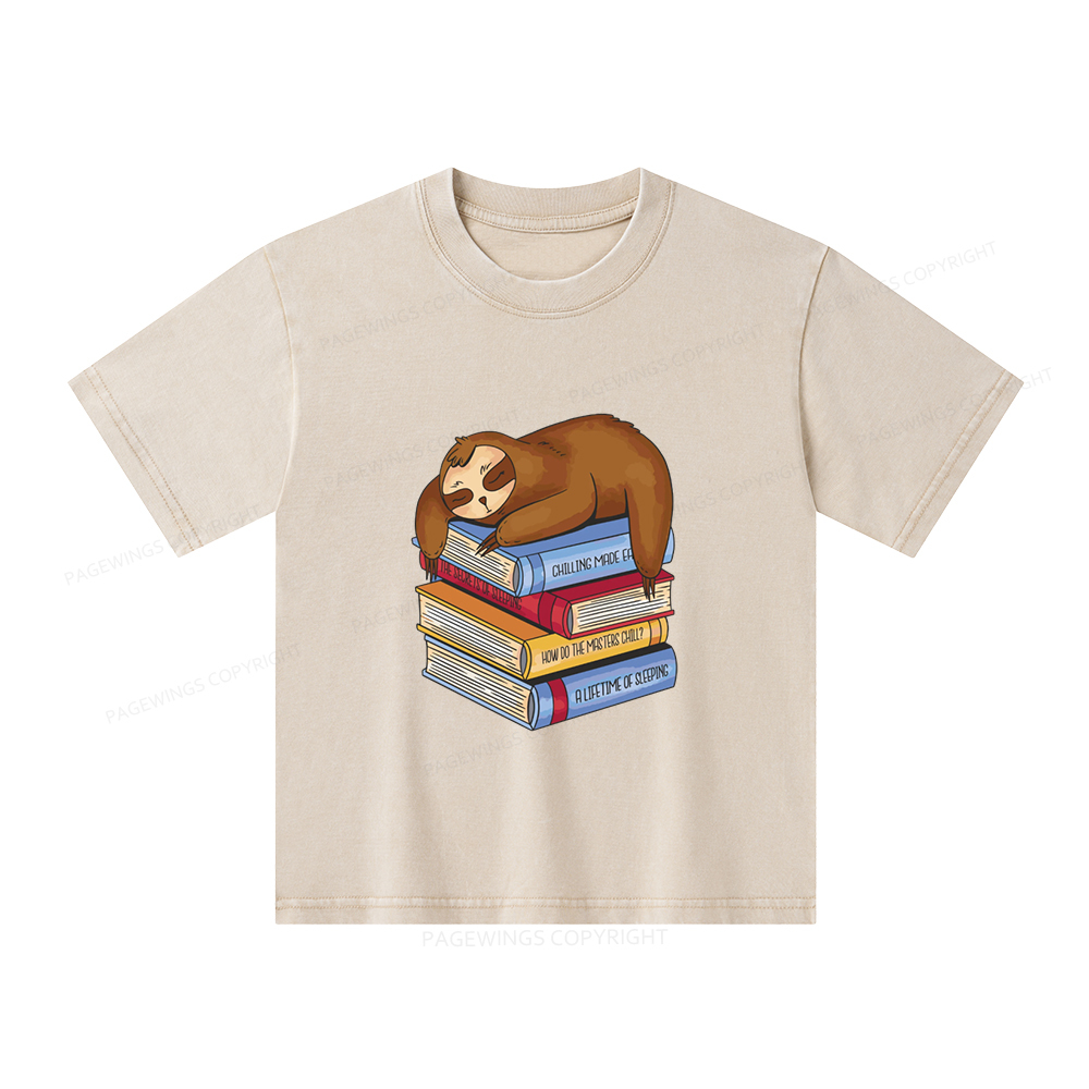 Pagewings Sloth And Book Unisex Kids Washed T-shirt