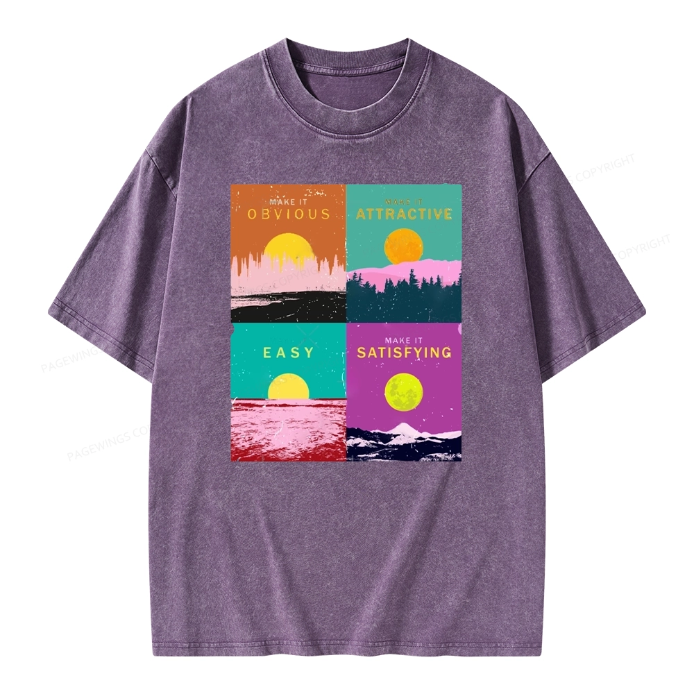 Pagewings Modern Art Atomic Habits Unisex Washed T-shirt