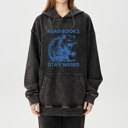 Pagewings Read Books Stay Weird Unisex Washed Hoodie