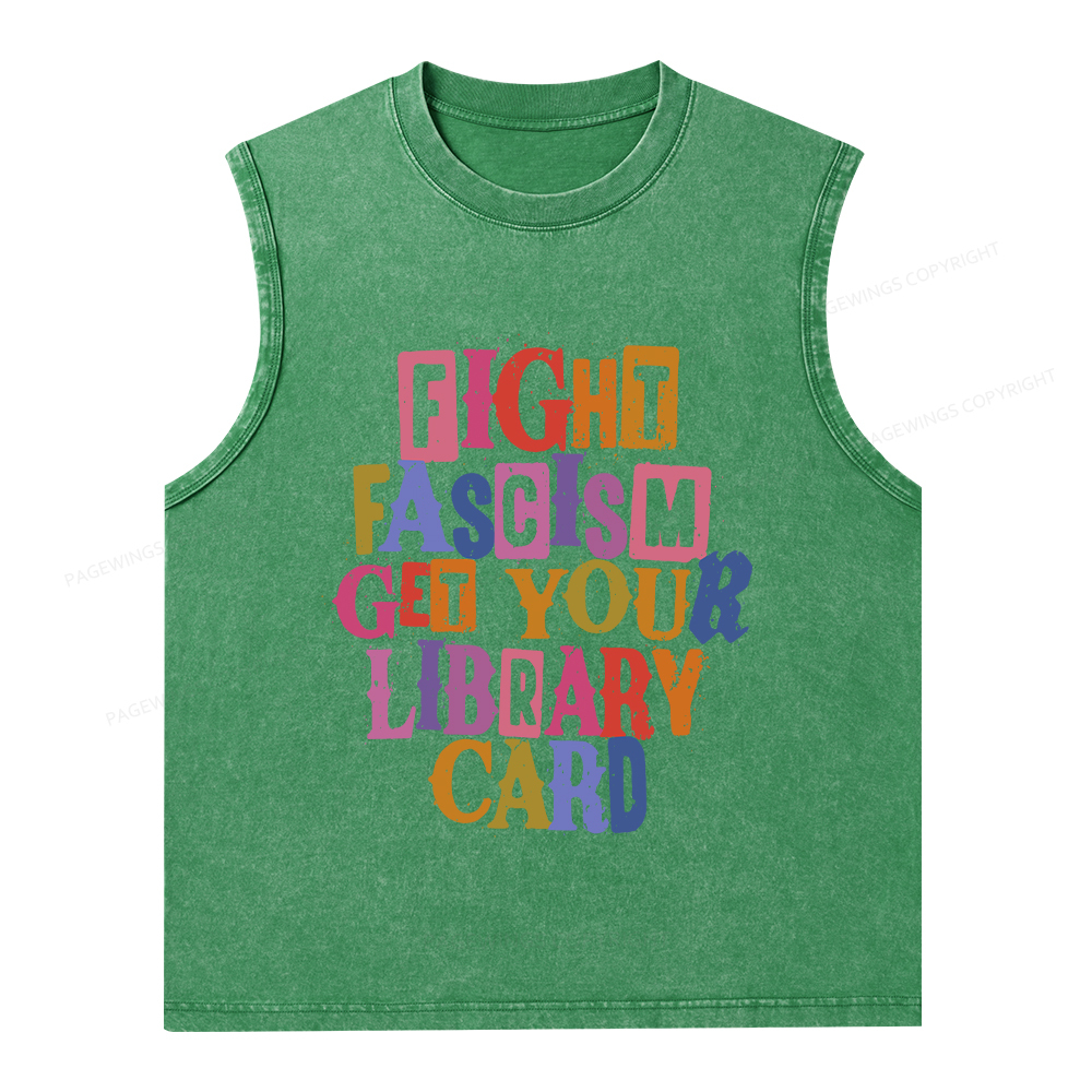 Pagewings Get Your Library Card Unisex Washed Tank Top