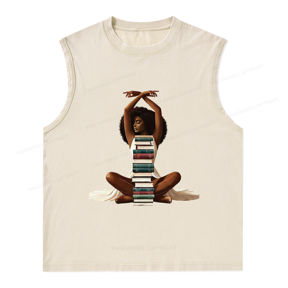 Pagewings Black Girl Reading Unisex Washed Tank Top