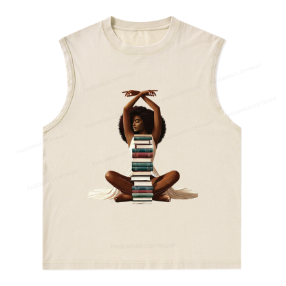 Pagewings Black Girl Reading Unisex Washed Tank Top