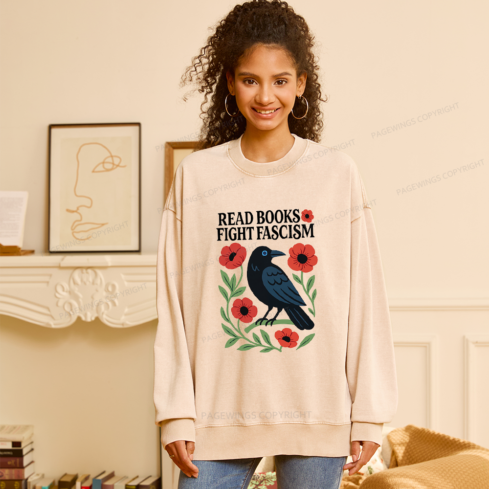 Pagewings Read Books Fight Fascism Unisex Washed Sweatshirt