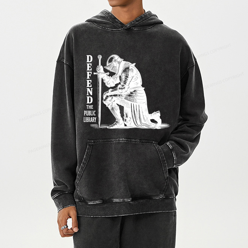 Pagewings Defend the Public Library  Unisex Washed Hoodie