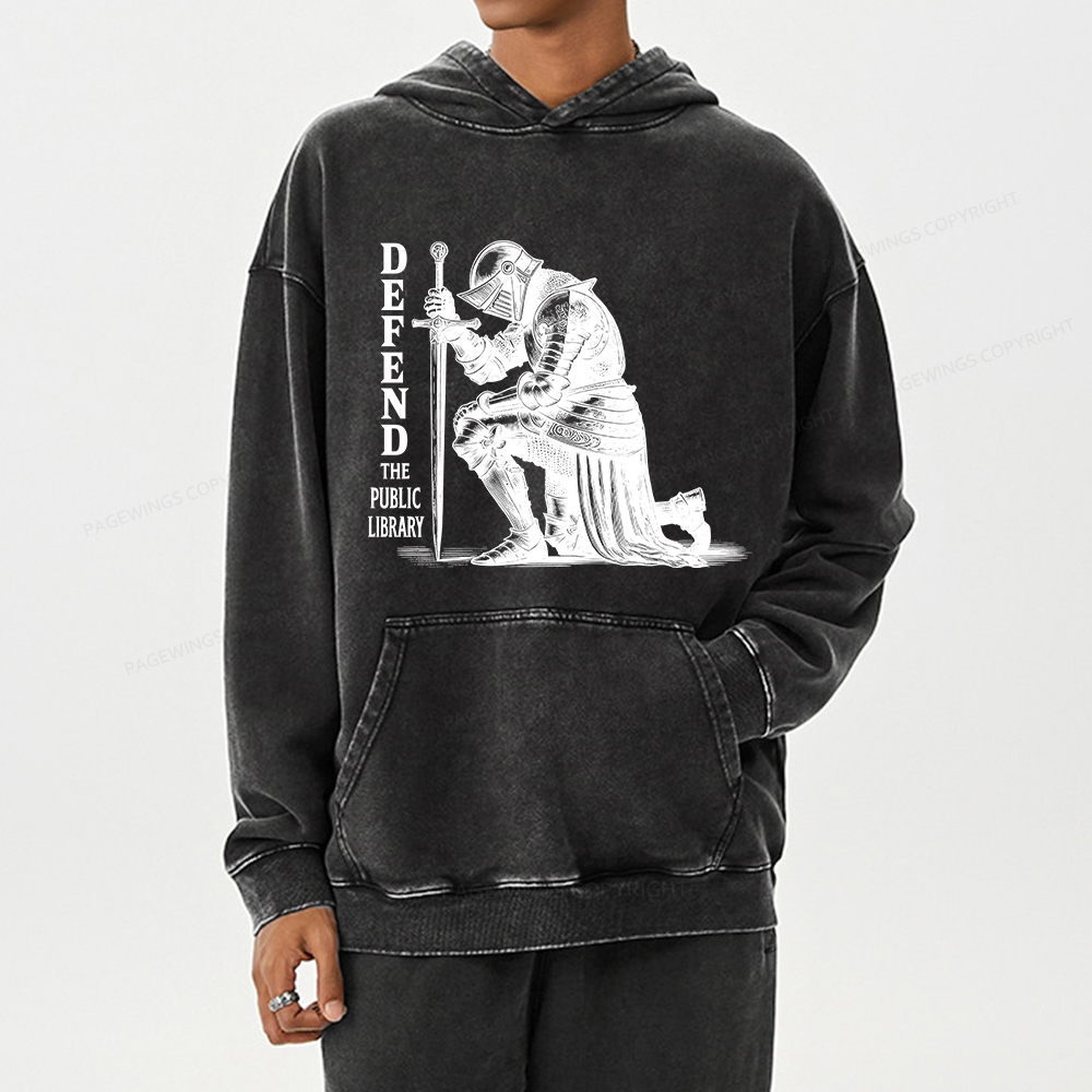 Pagewings Defend the Public Library  Unisex Washed Hoodie