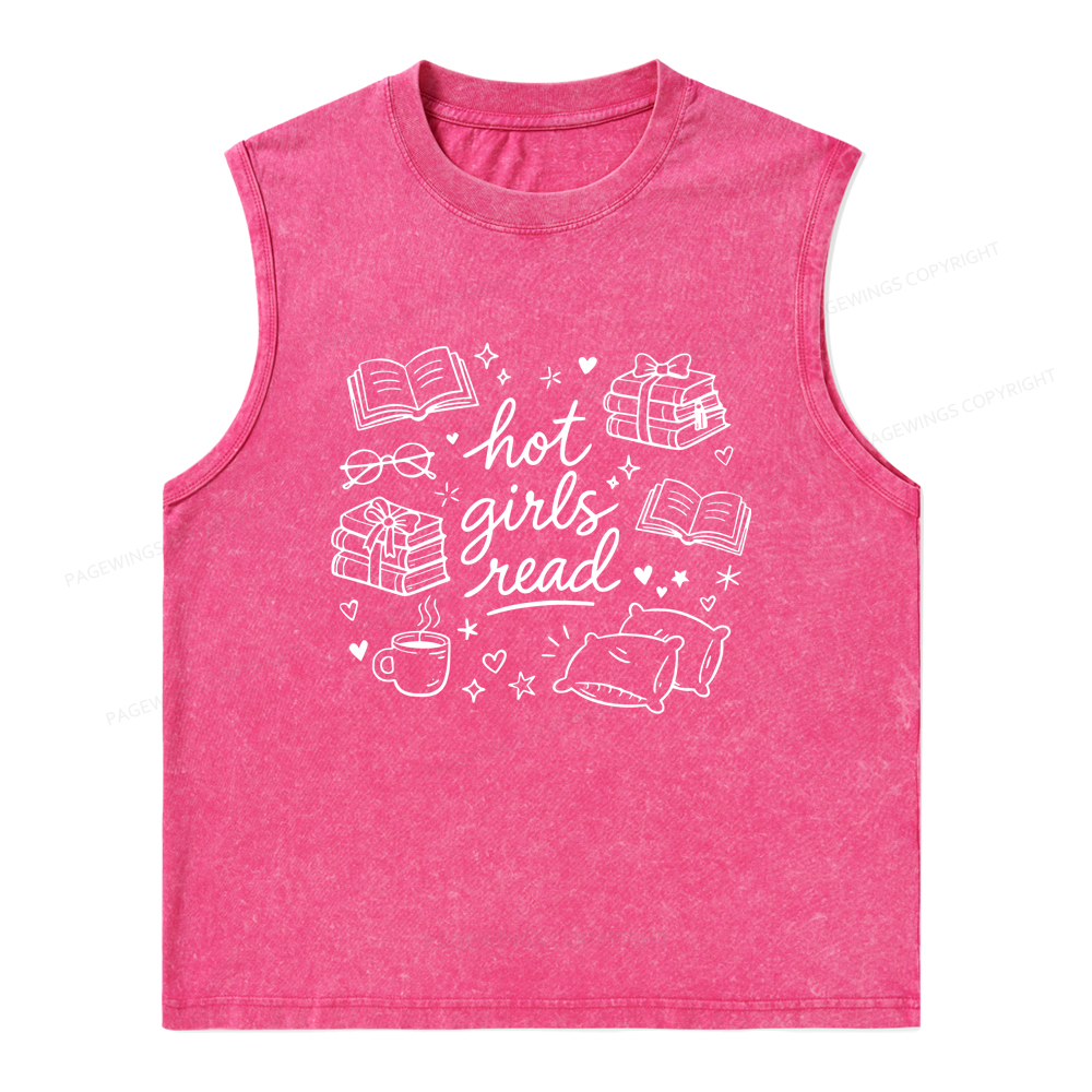 Pagewings Hot Girls Read Unisex Washed Tank Top