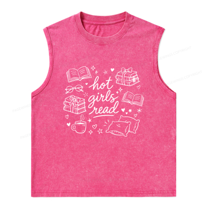 Pagewings Hot Girls Read Unisex Washed Tank Top