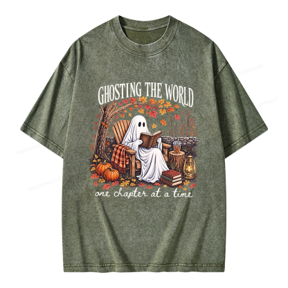 Pagewings Ghosting The World Sublimation Unisex Washed T-shirt