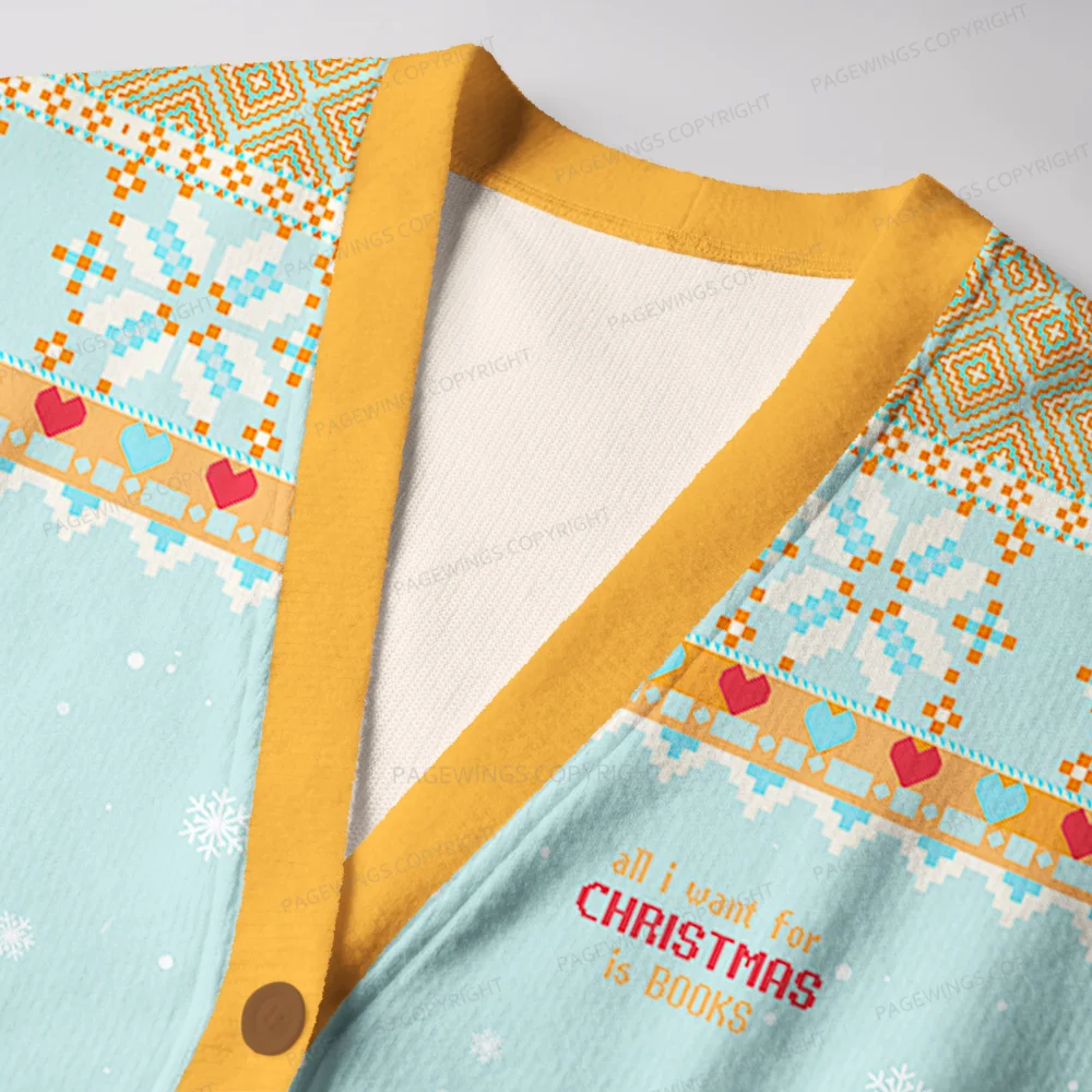 Pagewings I Want For Christmas Is Books Unisex Ugly Cardigan Sweaters