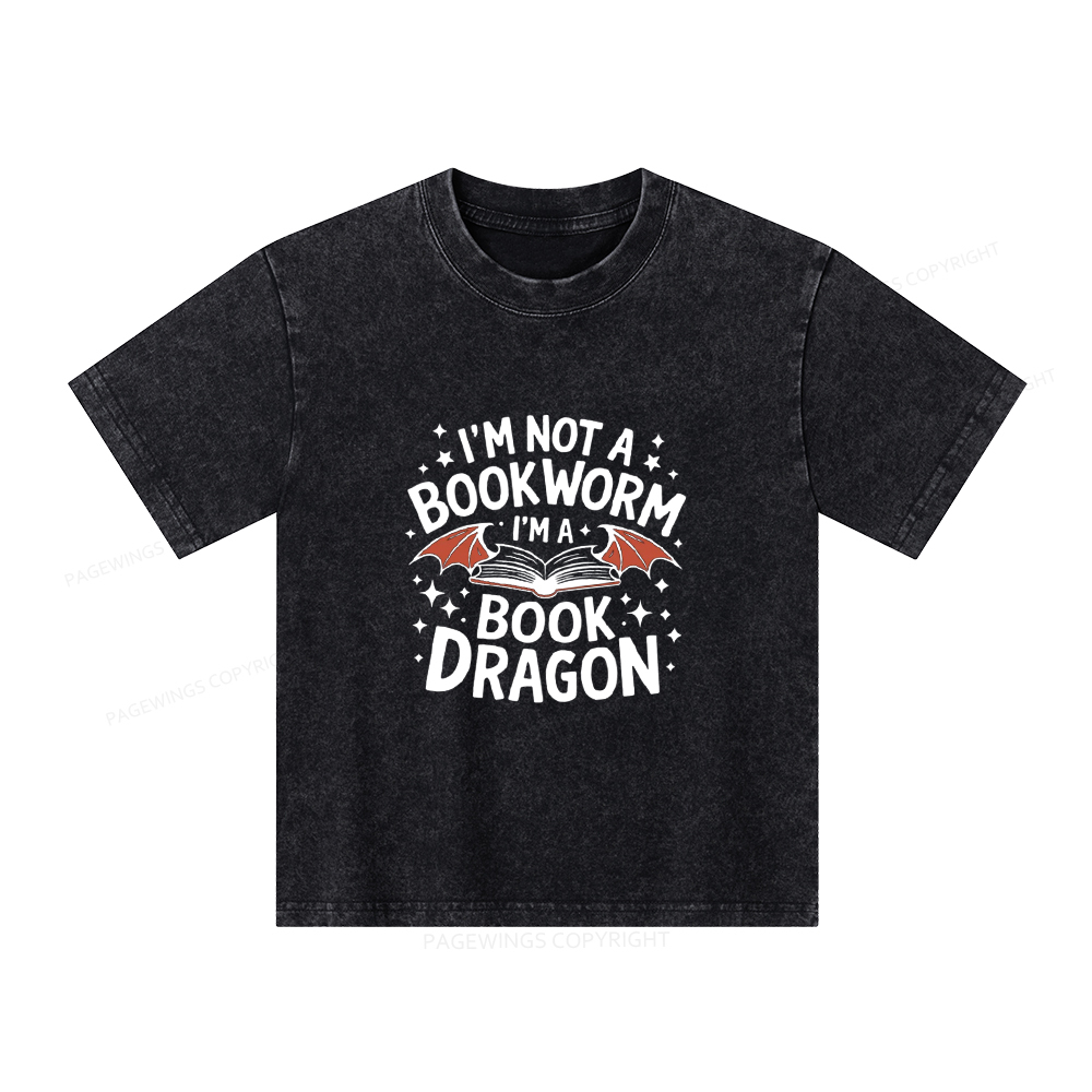 Pagewings I'm Not A Bookworm I'm A Book Dragon Unisex Kids Washed T-shirt
