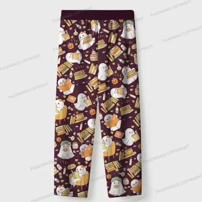 Pagewings Ghost Loves Reading Unisex Flannel Pajama Set