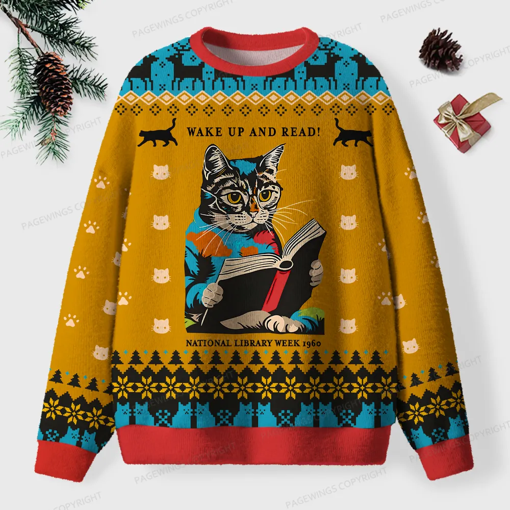 Pagewings Wake Up And Read Unisex Ugly Knit Sweatshirt