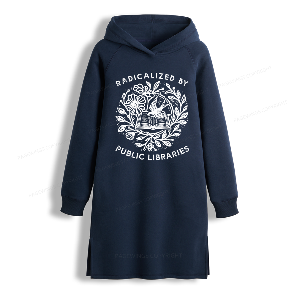 Pagewings Radicalized By Public Libraries Side-Slit Fleece Hoodie Dress