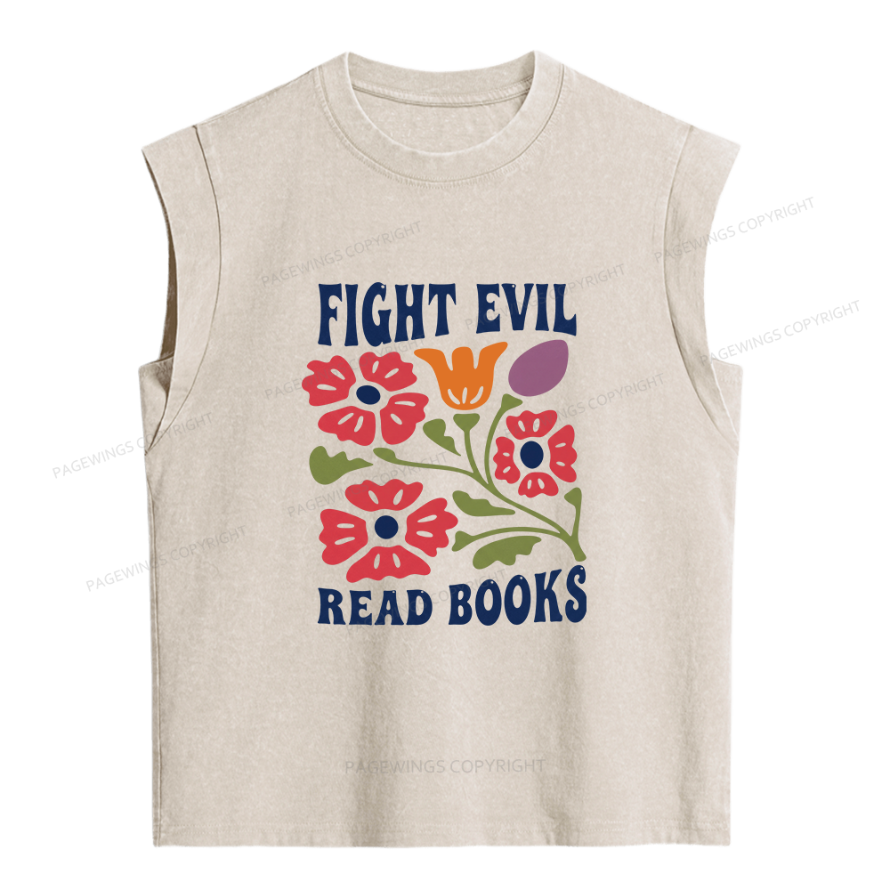 Pagewings Fight Evil Read Books Women's Washed Tank Top