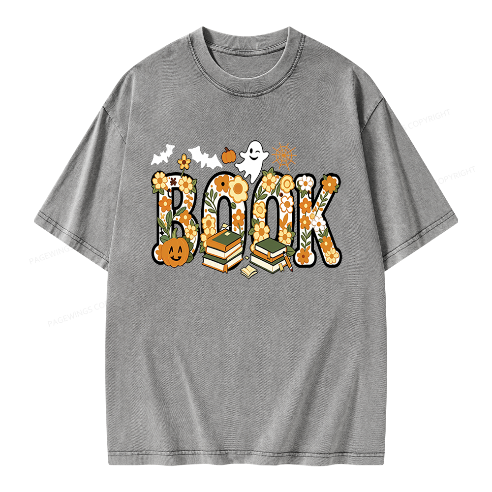 Pagewings Floral Boo Halloween Unisex Washed T-shirt