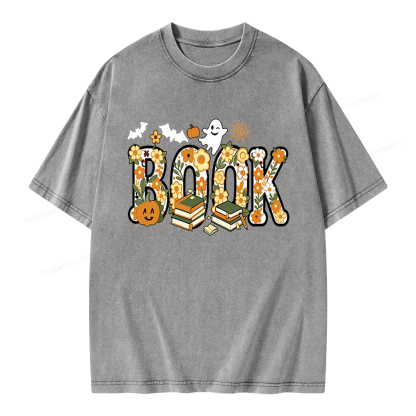 Pagewings Floral Boo Halloween Unisex Washed T-shirt