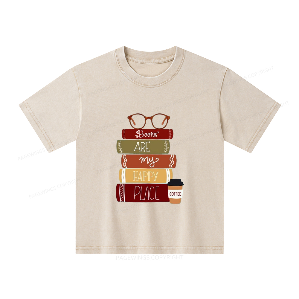Pagewings Books are My Happy Place Unisex Kids Washed T-shirt